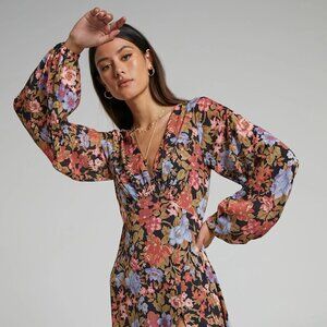 Showpo Henny Midi Dress Long Sleeve Split Dress in Dusk Floral